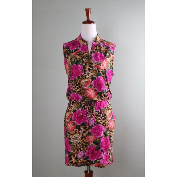 IBKUL $128 Rose Floral Leopard 1/2 Zip Golf Stretch Athletic Dress Size Small - Picture 1 of 6